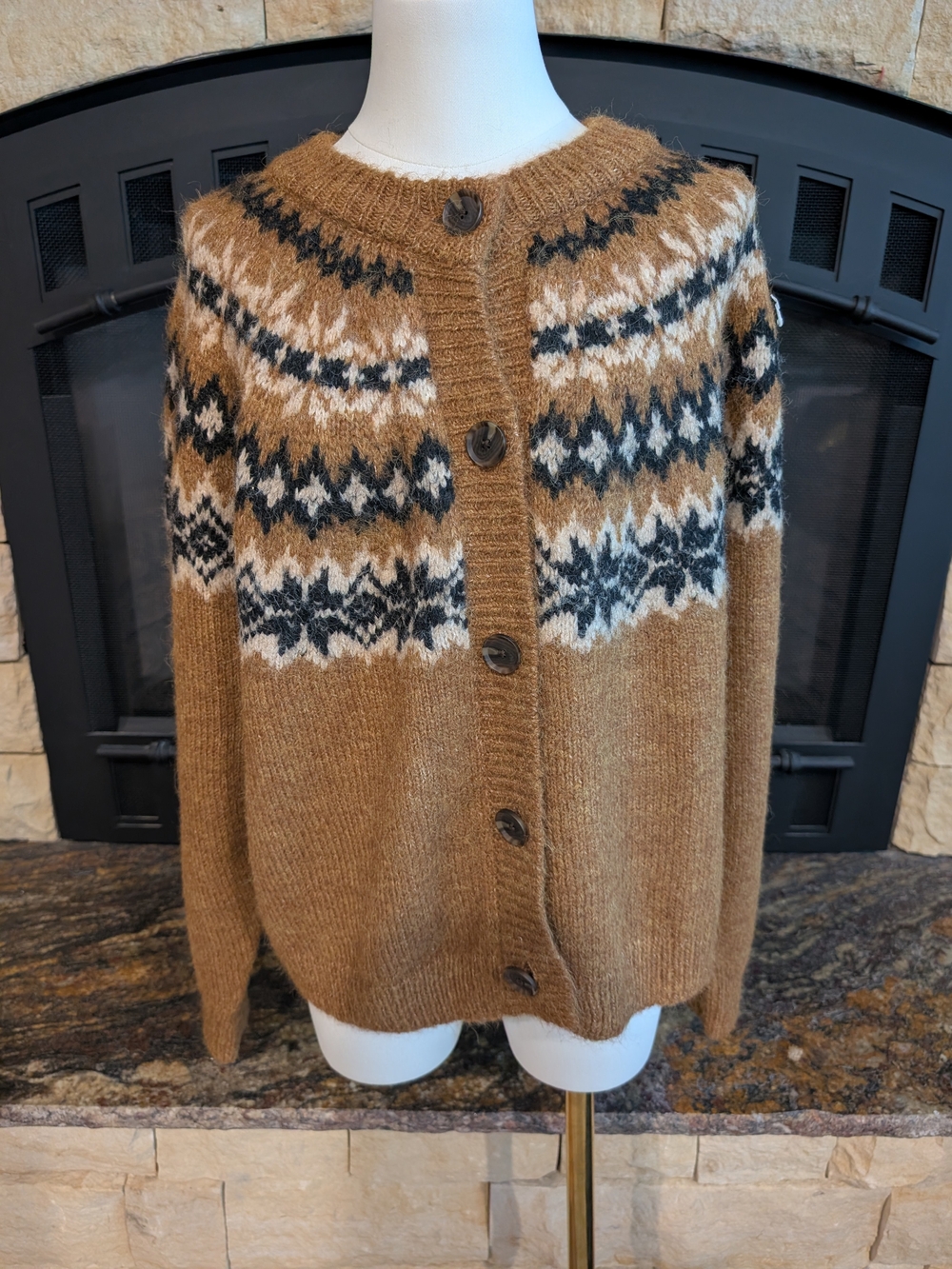 GAP Brown Fair Isle Wool Blend Button Cardigan